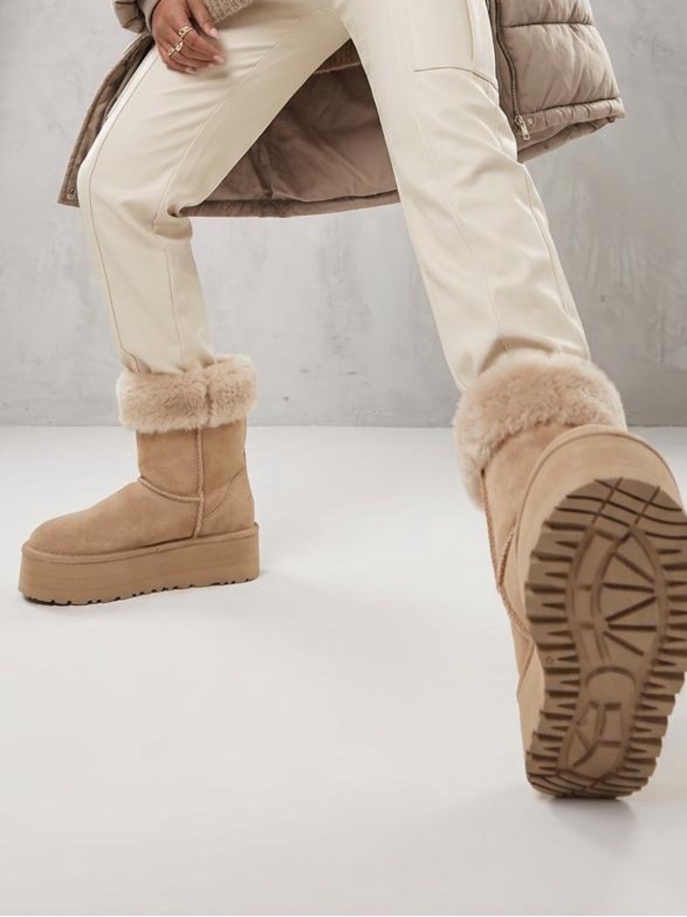Cozy Plush-Lined Ankle Booties in Tan